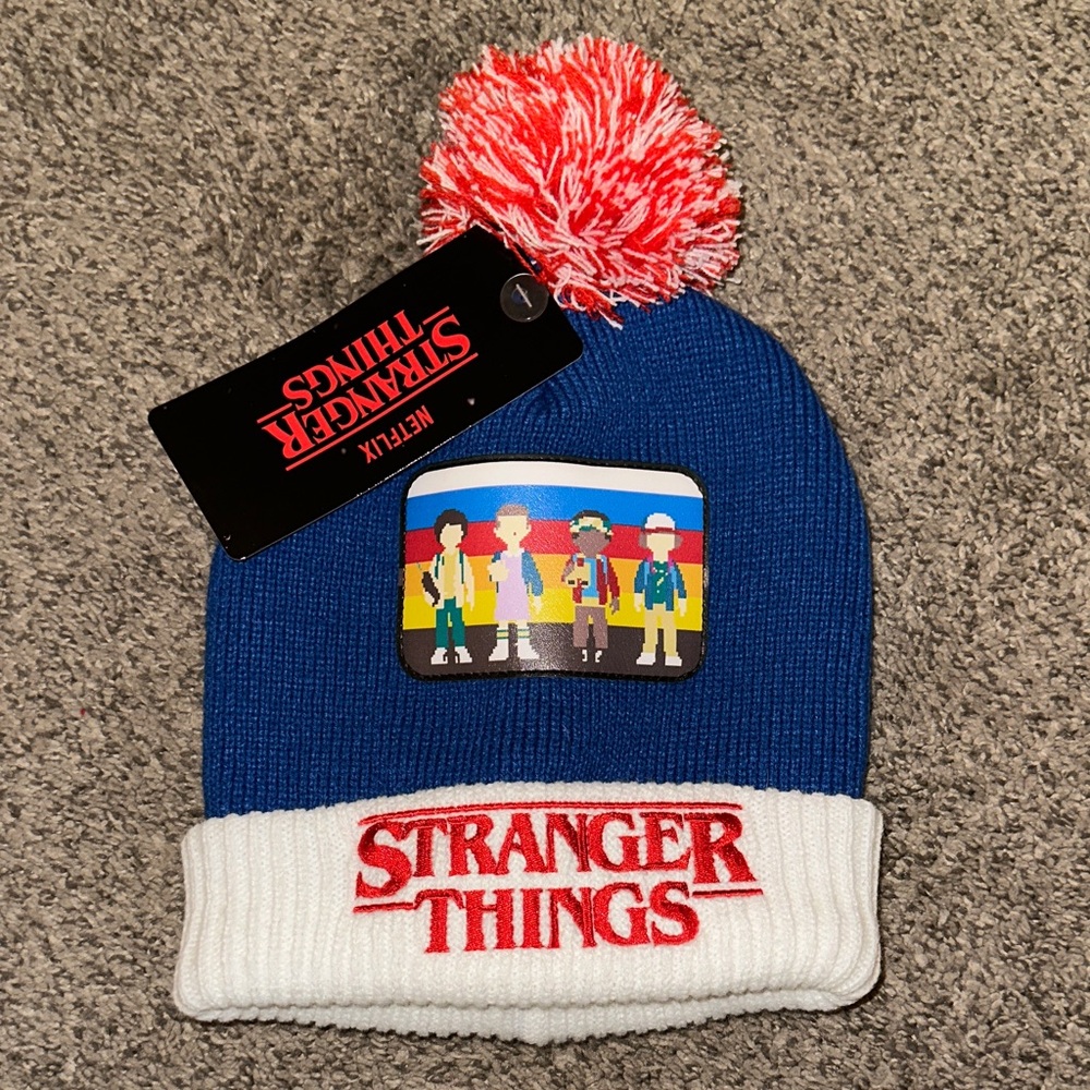 Stranger Things Blue and White Pom Beanie